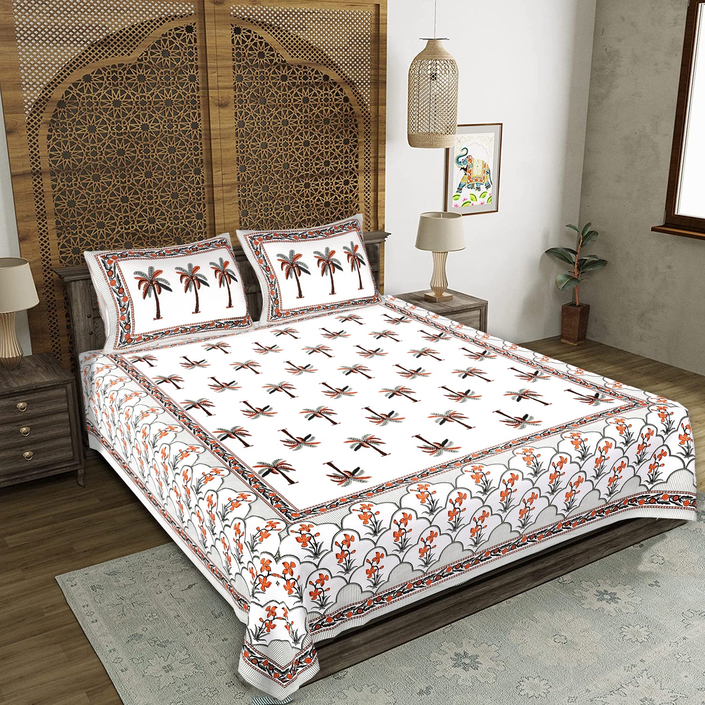 Rajasthani Jaipuri Traditional King Size Bedsheet With 2 Pillow Covers