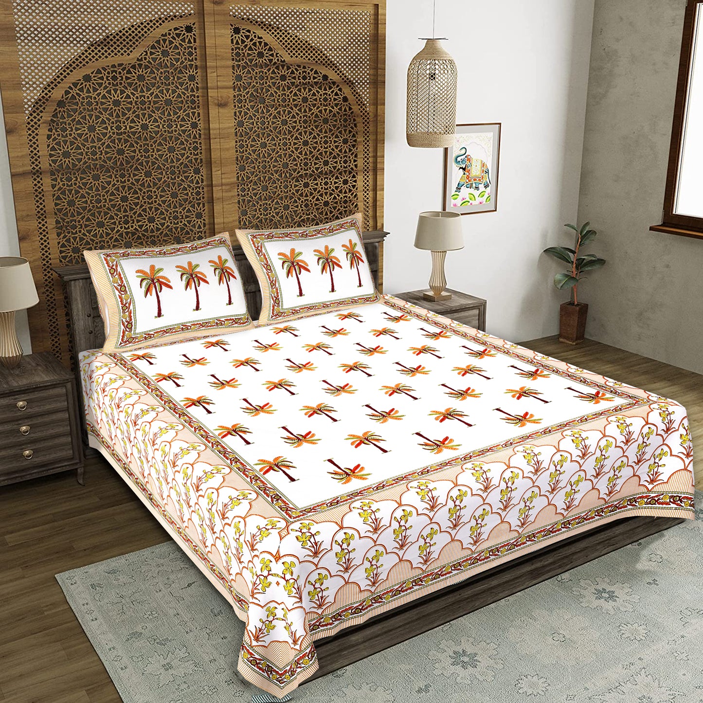 Rajasthani Jaipuri Traditional King Size Bedsheet With 2 Pillow Covers