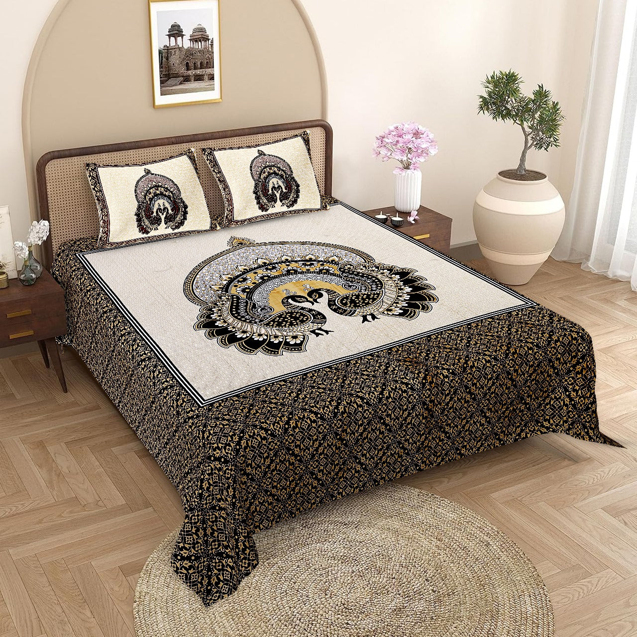 Peacock Print King Size Double Bedsheet