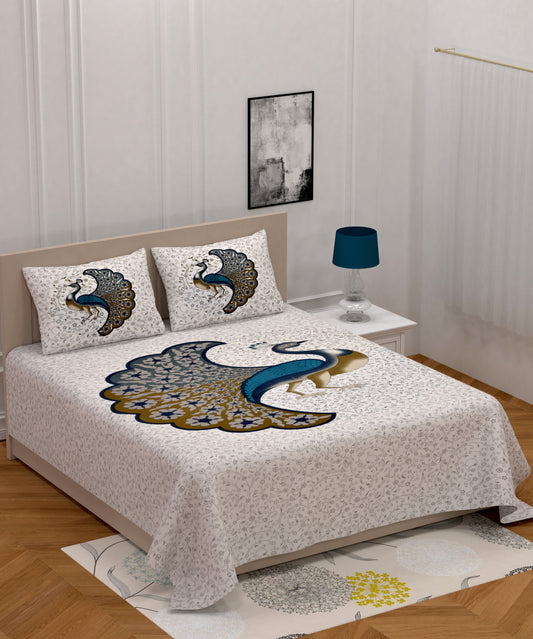 Sanganeri Jaipuri Printed Double Size Bedsheet With 2 Pillow Covers