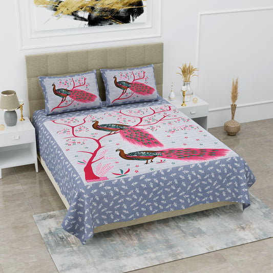 Sanganeri Jaipuri Printed Double Size Bedsheet With 2 Pillow Covers