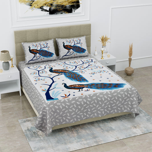 Sanganeri Jaipuri Printed Double Size Bedsheet With 2 Pillow Covers