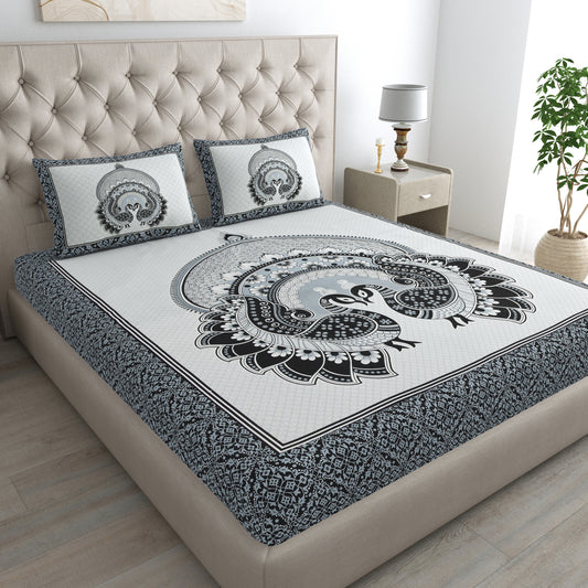Sanganeri Jaipuri Printed Double Size Bedsheet With 2 Pillow Covers