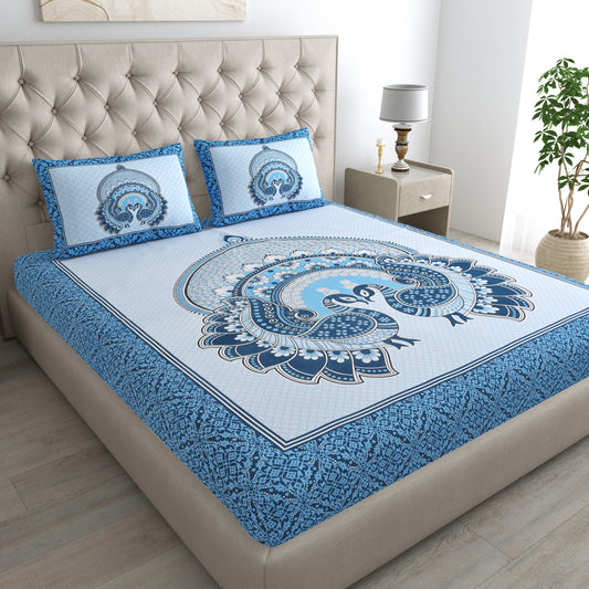 Sanganeri Jaipuri Printed Double Size Bedsheet With 2 Pillow Covers
