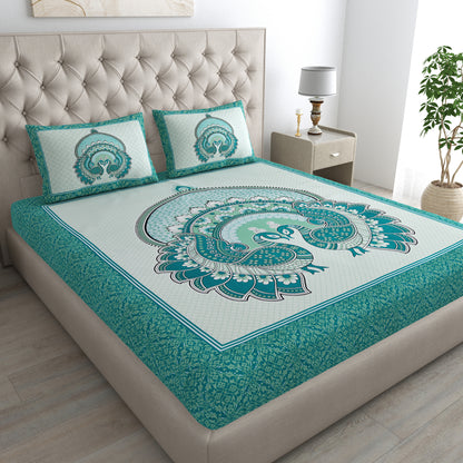Sanganeri Jaipuri Printed Double Size Bedsheet With 2 Pillow Covers