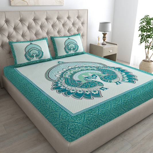Sanganeri Jaipuri Printed Double Size Bedsheet With 2 Pillow Covers