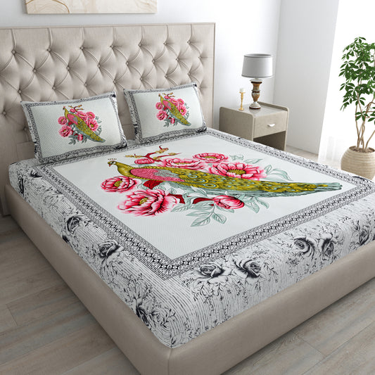 Sanganeri Jaipuri Printed Double Size Bedsheet With 2 Pillow Covers