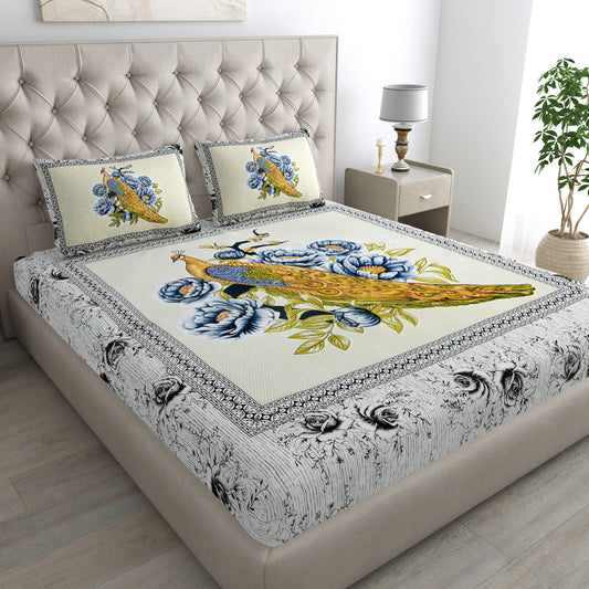 Sanganeri Jaipuri Printed Double Size Bedsheet With 2 Pillow Covers