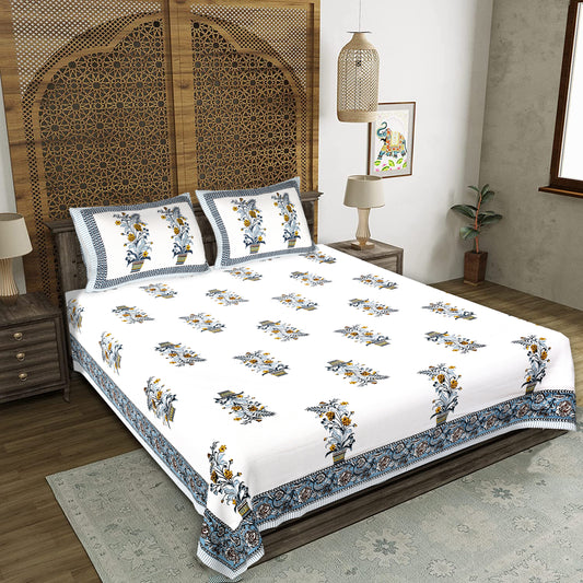 Rajasthani Jaipuri Traditional King Size Bedsheet With 2 Pillow Covers