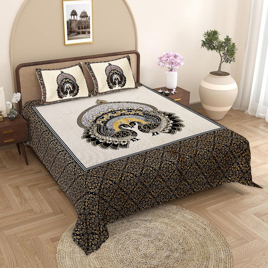Peacock Print King Size Double Bedsheet